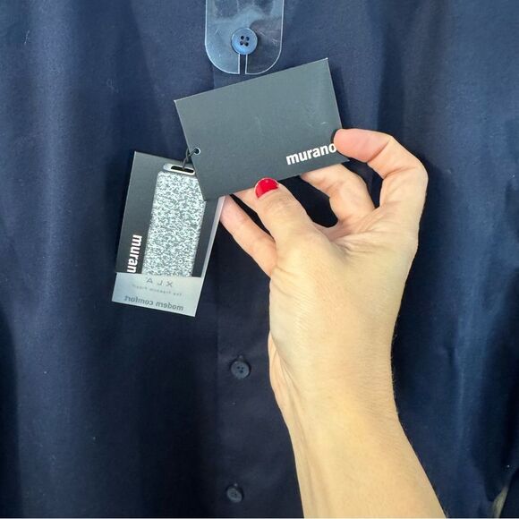 Murano Modern Comfort XLA Men Size Large Solid Navy Blue L/S Dress Shirt - Picture 3 of 9